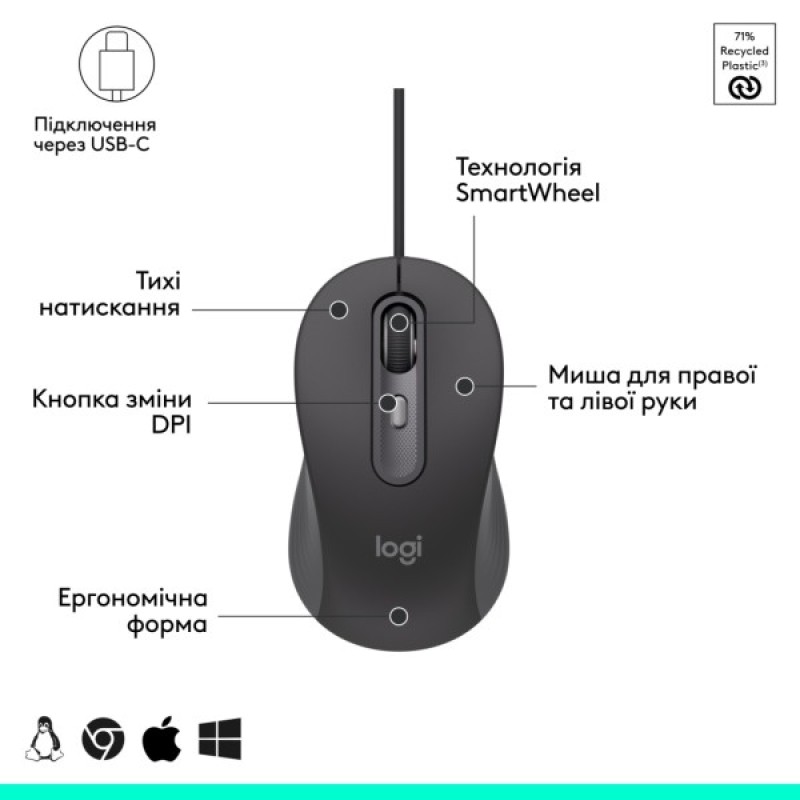 Мишка Logitech Signature M520 for Business USB-C Graphite (910-007511)