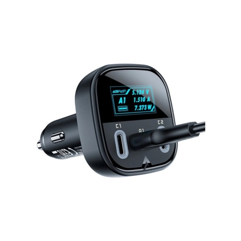 Зарядний пристрій Acefast B5 Car Charger 2xUSB-C + 1xUSB-A 101W OLED smart display Metal Black (6974316281436)