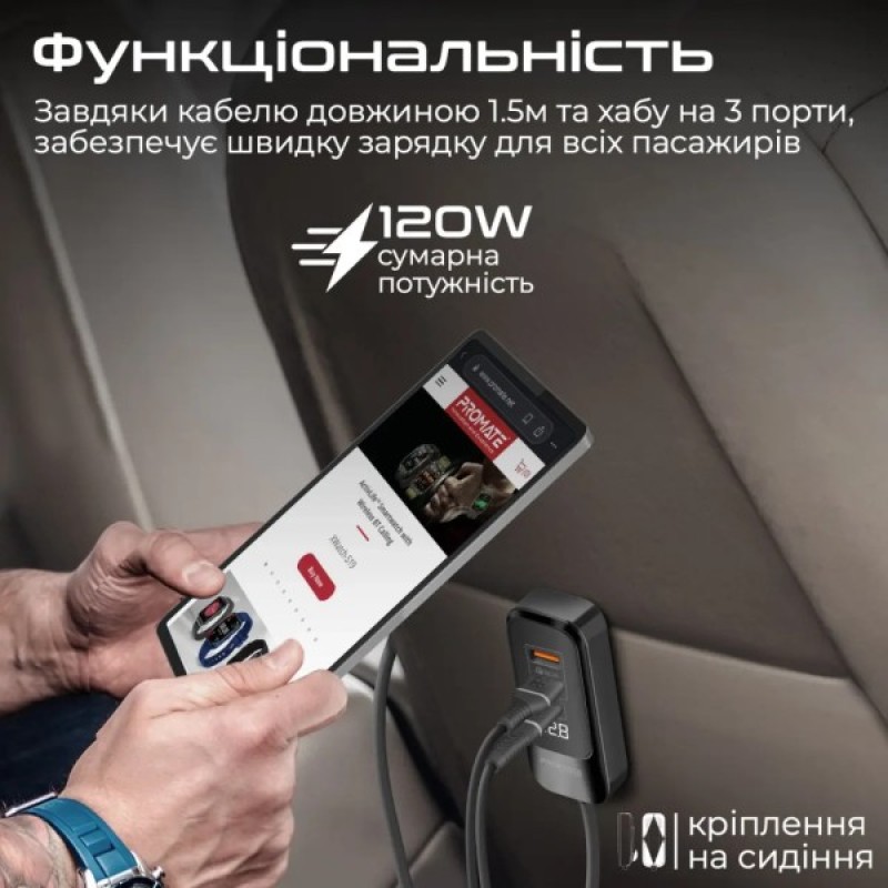 Зарядний пристрій Promate gearhub-120w.black
