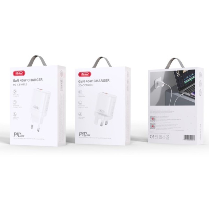 Зарядний пристрій XO CE16 67.5W USB-C PD45W + USB-A QC 22.5W White (CE16_White)