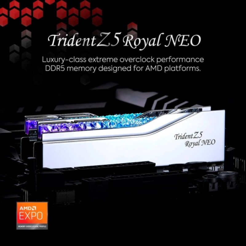 Модуль пам'яті для комп'ютера DDR5 96GB (2x48GB) 6000 MHz Trident Z5 Royal Neo Silver G.Skill (F5-6000J3036F48GX2-TR5NS)