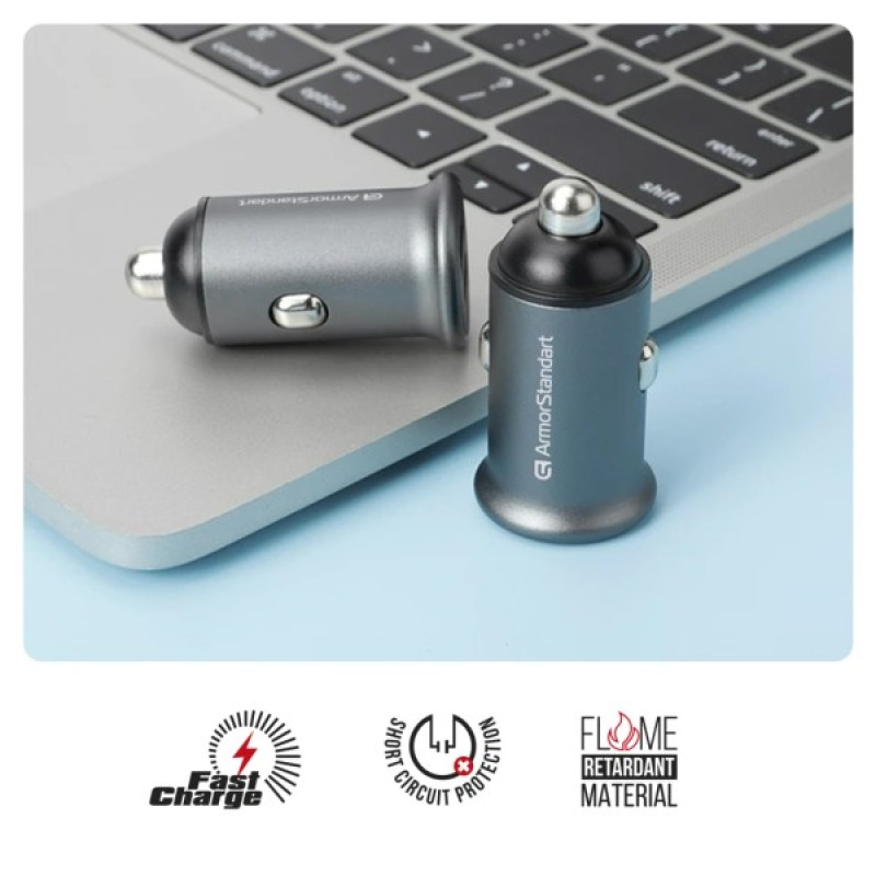 Зарядний пристрій Armorstandart USB Type-C PD20W + USB QC 3.0 Grey + cable Lightning (ARM82460)