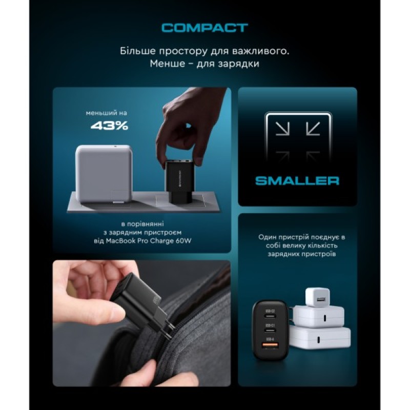 Зарядний пристрій Armorstandart ARP-621 Resolute Power USB-C 65W GaN Black (ARM70023)