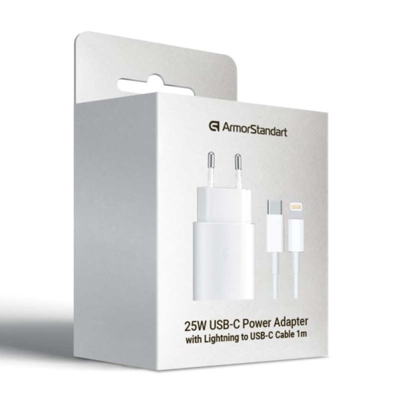 Зарядний пристрій Armorstandart AR-TA800W USB-C 25W White + cable USB-C to Lightning (ARM77719)