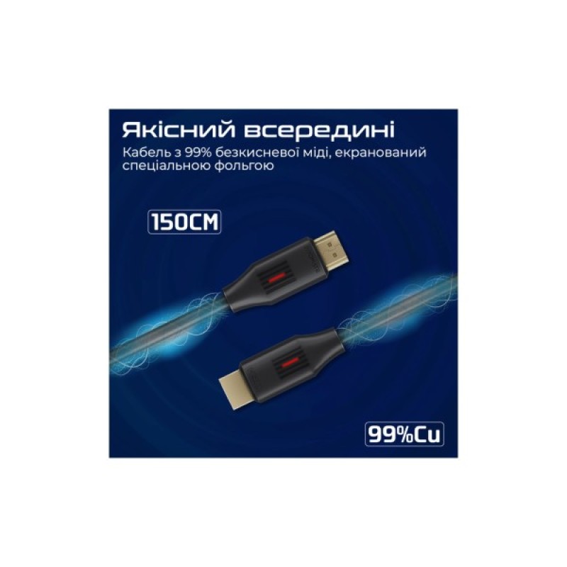Кабель мультимедійний HDMI to HDMI 1.5m v2.0 black Promate (prolink4k60-150)