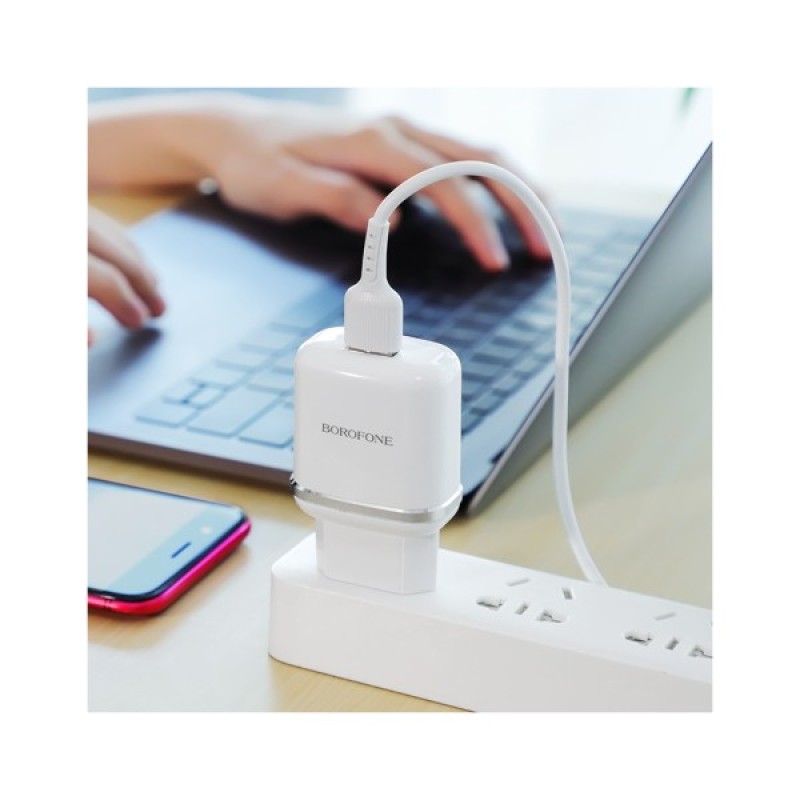 Зарядний пристрій BOROFONE BA36A High Speed USB QC3.0 + cable USB to Micro 5P 18W White (6931474715999)