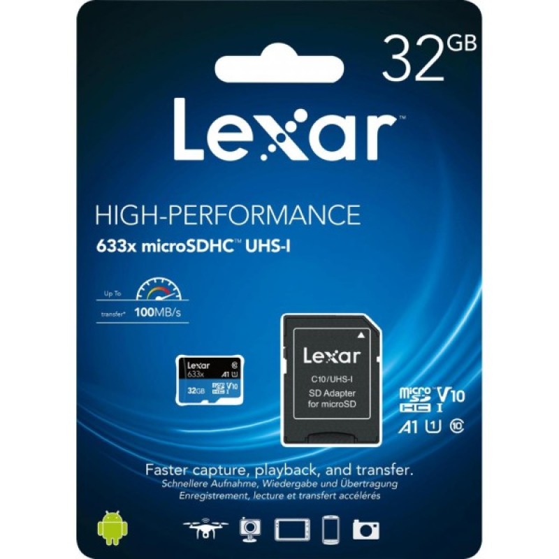 Карта пам'яті Lexar 32GB microSDHC class 10 UHS-I 633x (LSDMI32GBB633A)