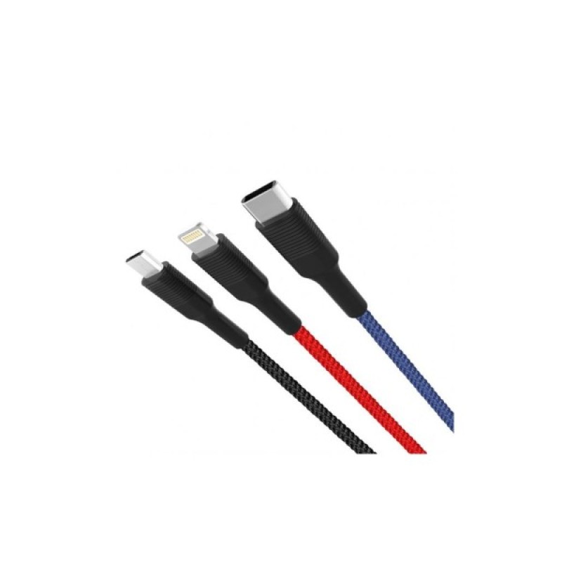 Дата кабель USB 2.0 AM to Lightning + Micro 5P + USB-C 1.2m black XO (XO-NB54-3in1)