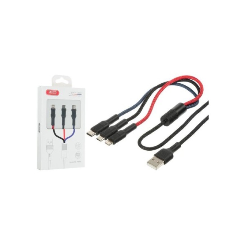 Дата кабель USB 2.0 AM to Lightning + Micro 5P + USB-C 1.2m black XO (XO-NB54-3in1)