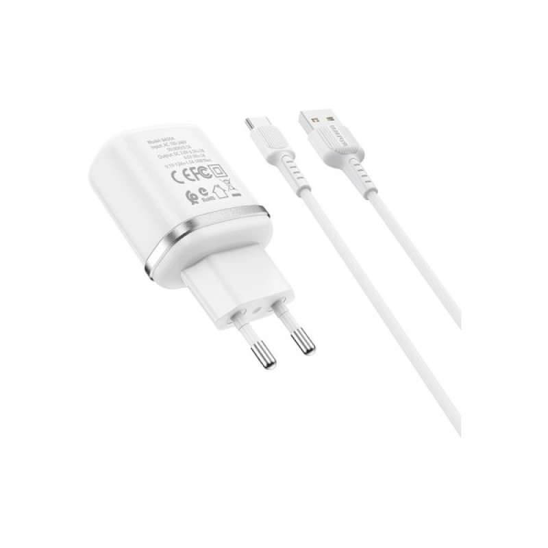 Зарядний пристрій BOROFONE BA36A High speed single port QC3.0 charger set(Type-C) White (BA36ACW)