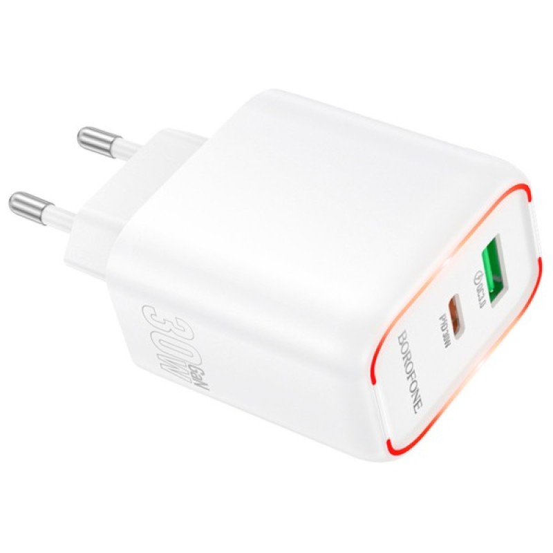 Зарядний пристрій BOROFONE BA89A Destello 1xUSB-C PD30W + 1xUSB QC3.0 White (6941991119361)