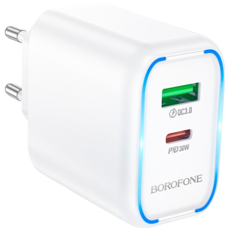 Зарядний пристрій BOROFONE BA89A Destello 1xUSB-C PD30W + 1xUSB QC3.0 White (6941991119361)