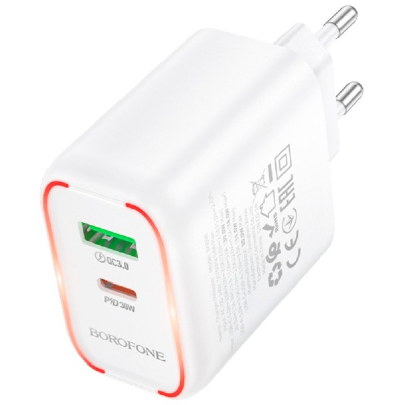 Зарядний пристрій BOROFONE BA89A Destello 1xUSB-C PD30W + 1xUSB QC3.0 White (6941991119361)