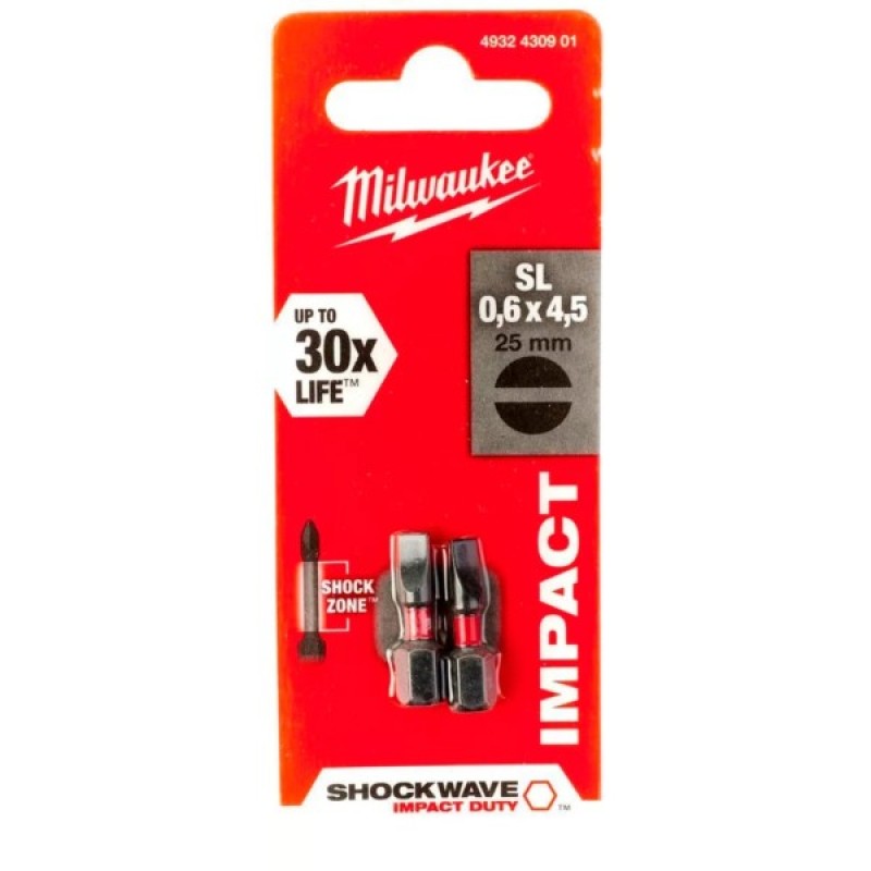 Набір біт Milwaukee SHOCKWAVE, SL0,6x4,5, 25мм, 2шт (4932430901)