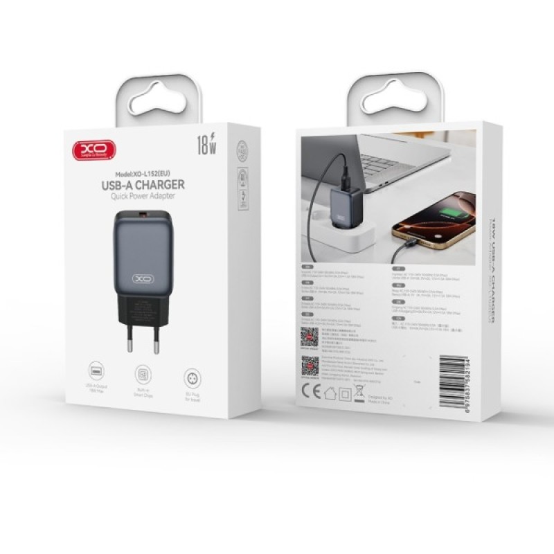 Зарядний пристрій XO USB QC3.0 18W black (L152_Black)