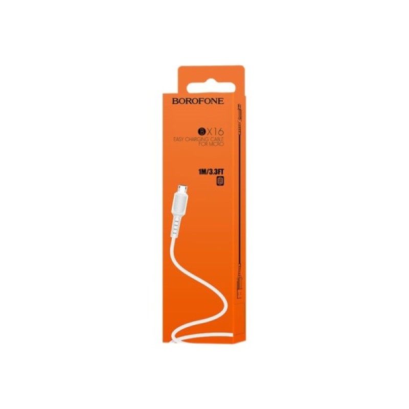 Дата кабель USB 2.0 AM to Micro 5P 1.0m 2A PVC BX16 white BOROFONE (6957531099482)