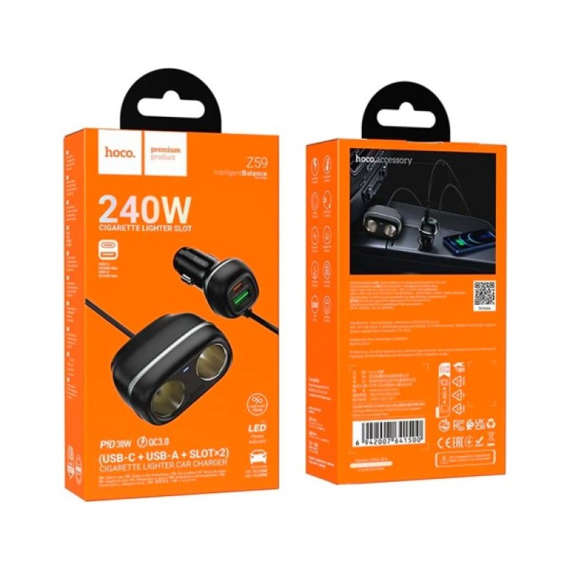 Зарядний пристрій HOCO HOCO Z59 Rank 48W dual port USB-C PD30W + USB QC3.0 Black (6942007641500)