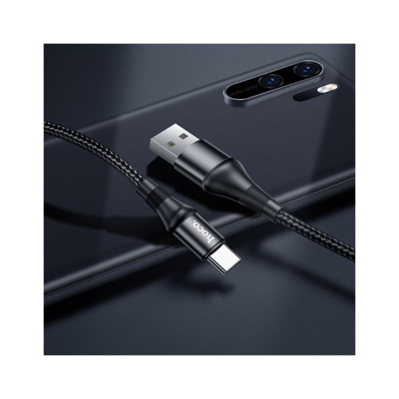 Дата кабель USB 2.0 AM to USB-C 1.0m 3A nylon X50 black HOCO (6931474734235)