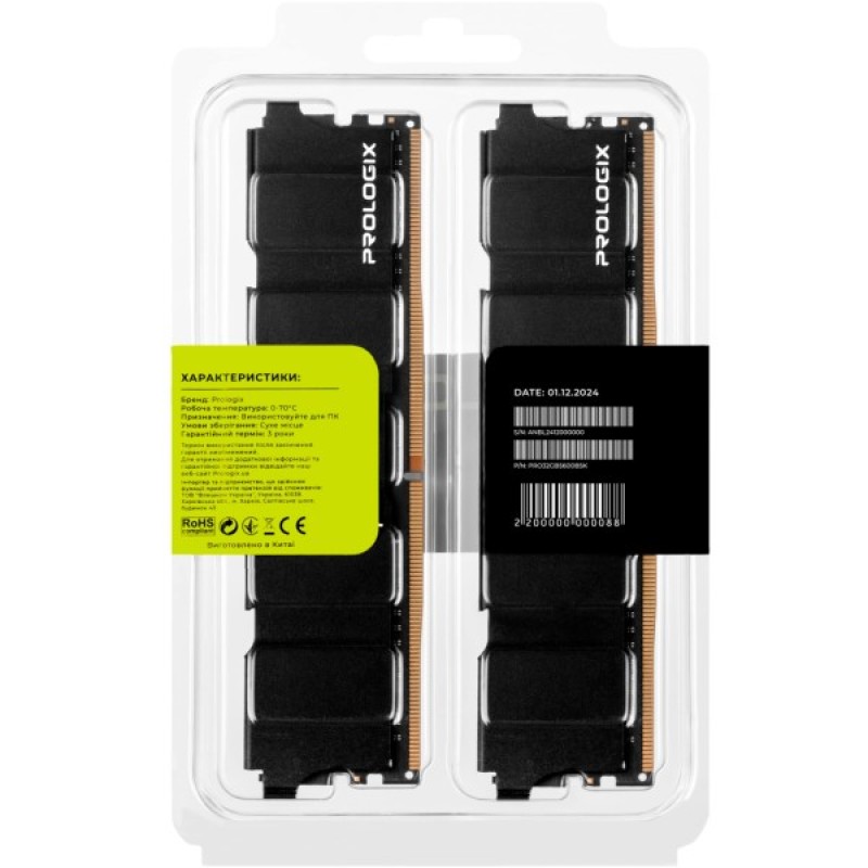 Модуль пам'яті для комп'ютера DDR5 32GB (2x16GB) 5600 MHz Black Prologix (PRO32GB5600B5K)