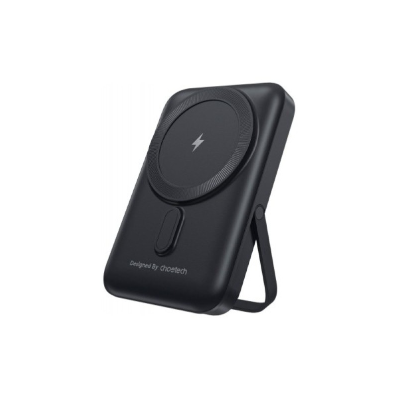 Батарея універсальна Choetech Magnetic Wireless 10000mAh 20W, PD, Qi-15W, USB-C In/Out, with holder, Black (B743-CCBK)