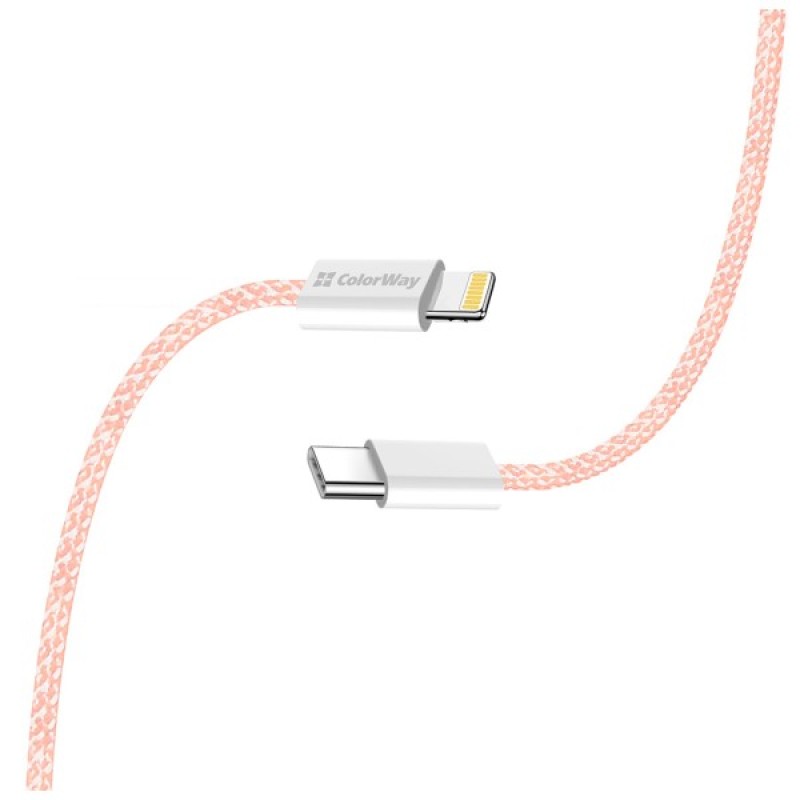 Дата кабель USB-C to Lightning 1.0m 27W pink ColorWay (CW-CBPDCL061-P)