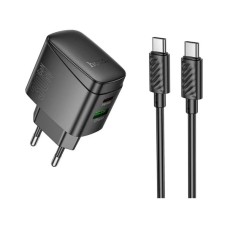 Зарядний пристрій HOCO CS61A Bright 1xUSB-C PD30W + 1xUSB QC3.0 + cable USB-C to USB-C Black (6942007638449)