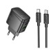 Зарядний пристрій HOCO CS61A Bright 1xUSB-C PD30W + 1xUSB QC3.0 + cable USB-C to USB-C Black (6942007638449)
