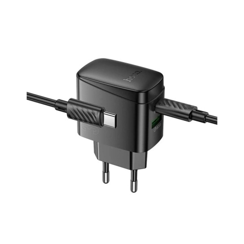 Зарядний пристрій HOCO CS61A Bright 1xUSB-C PD30W + 1xUSB QC3.0 + cable USB-C to USB-C Black (6942007638449)