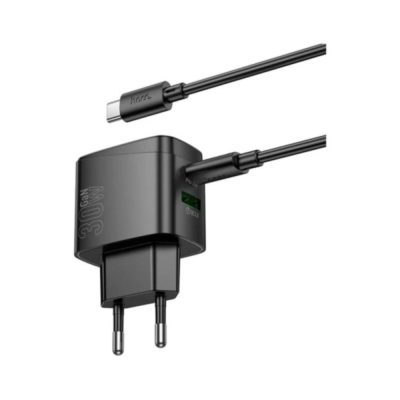 Зарядний пристрій HOCO CS61A Bright 1xUSB-C PD30W + 1xUSB QC3.0 + cable USB-C to USB-C Black (6942007638449)