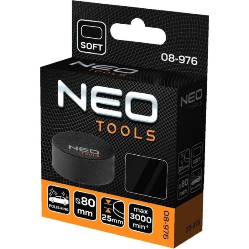 Круг зачистний Neo Tools полірувальний, губка м’яка, на липучці, 80x25мм (08-976)