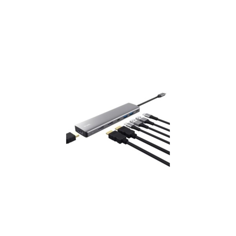 Концентратор Trust USB-C 7-in1 2xUSB-А 3.2/2xUSB-С/2xHDMI/DP aluminiu 0.16m grey (25661_TRUST)