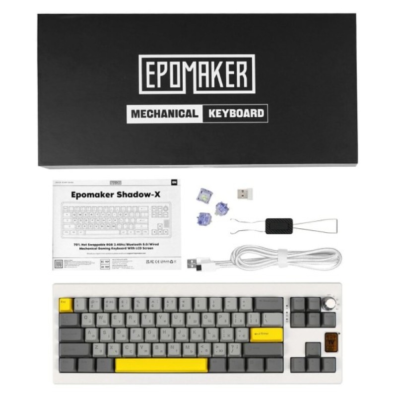 Клавіатура Epomaker Shadow-X 70 Wisteria Linear Switch Hot-Swap LCD Screen RGB Wireless/Bluetooth/USB UA White (SHX-W-WL)