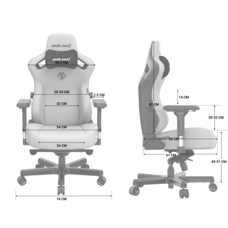 Крісло ігрове Anda Seat Kaiser 3 Fabric Size L Grey (AD12YDC-L-01-G-PV/F)