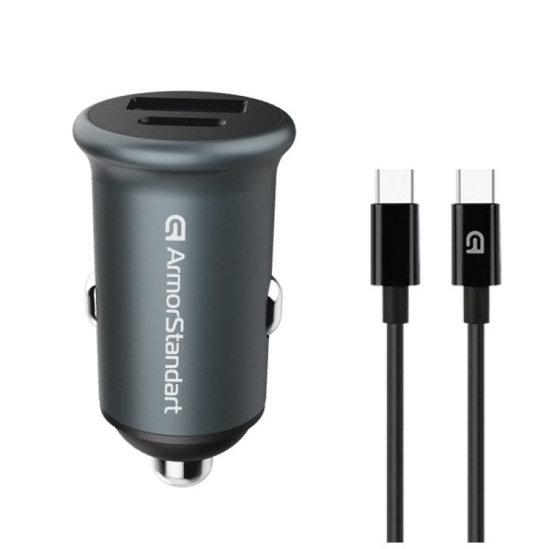 Зарядний пристрій Armorstandart USB Type-C PD20W + USB QC 3.0 Grey + cable USB-C (ARM82461)