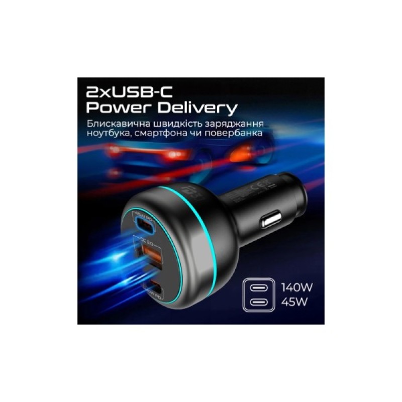 Зарядний пристрій Promate 2xUSB-C PD + USB-A QC3.0 (powerdrive-230)