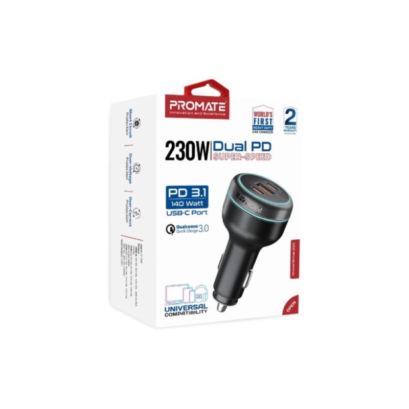 Зарядний пристрій Promate 2xUSB-C PD + USB-A QC3.0 (powerdrive-230)