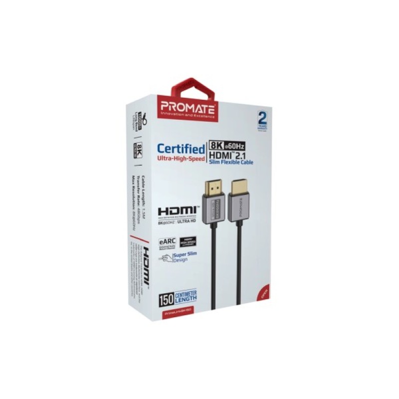 Кабель мультимедійний HDMI to HDMI 1.5m v2.1 grey Promate (primelink8k-150.grey)