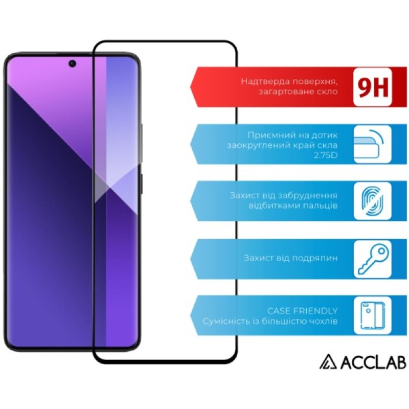 Скло захисне ACCLAB Full Glue Xiaomi Redmi Note 13 Pro Plus 5G Black (1283126583827)