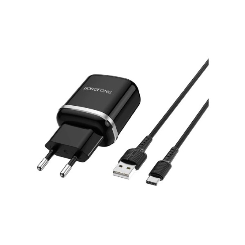 Зарядний пристрій BOROFONE BA36A High Speed USB QC3.0 + cable USB to USB-C 18W Black (6931474716002)