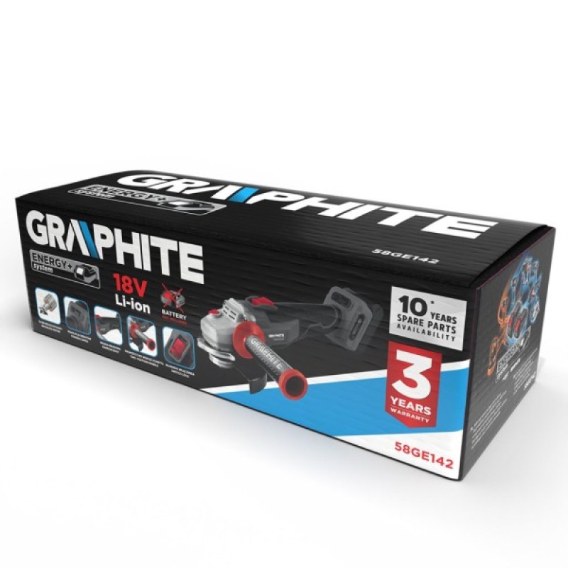 Шліфувальна машина Graphite Energy+ 18V, 125мм, 9200об/хв, 2.28кг (без АКБ та ЗП) (58GE142)