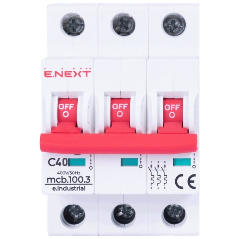 Автоматичний вимикач E.NEXT 3-п e.industrial.mcb. 40А C ( 10кА) (i0180025)