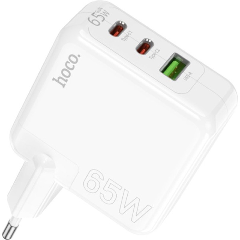 Зарядний пристрій HOCO C115A Header 2xUSB-C PD65W + 1xUSB QC3.0 GaN White (6931474798312)