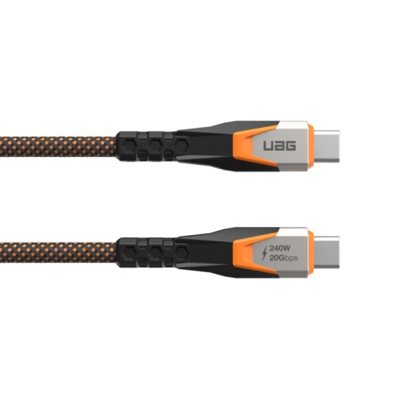 Дата кабель USB-C to USB-C 0.75m v3.2 240W Rugged double braided nylon black+orange UAG (9B4415114097)