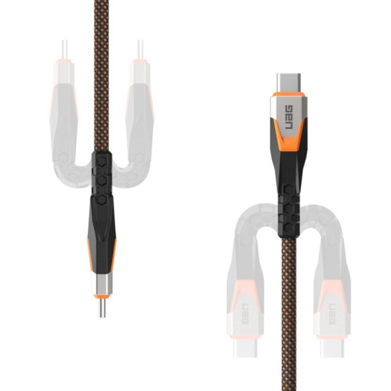 Дата кабель USB-C to USB-C 0.75m v3.2 240W Rugged double braided nylon black+orange UAG (9B4415114097)