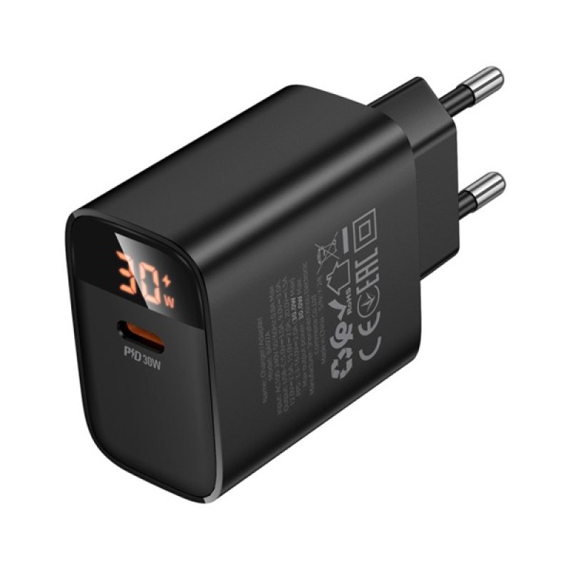 Зарядний пристрій BOROFONE BA97A Ilustre USB-C PD30W digital display Black (6941991120480)