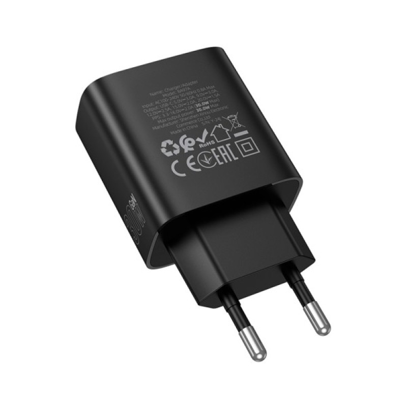 Зарядний пристрій BOROFONE BA97A Ilustre USB-C PD30W digital display Black (6941991120480)