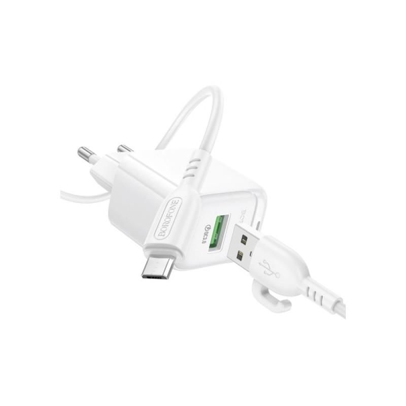 Зарядний пристрій BOROFONE BAS42A Potential USB QC3.0 + cable USB to Micro 5P White (6941991113796)
