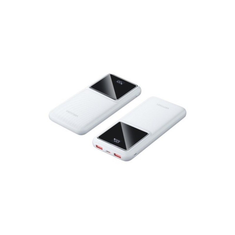 Батарея універсальна Vention 10000mAh 22.5W 3A PD, QC/3.0, LED Display, White (FHKW0)