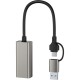 Адаптер USB-C + USB A to RJ45 Ethernet 100Mbps XO (HUB018.black)