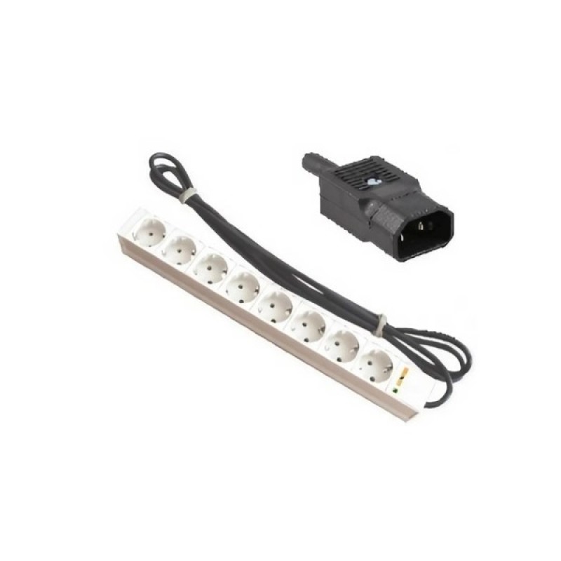 Силовий блок 19" 1U 8xSchuko, вилка IEC C14, кабель 3м. Conteg (DP-RP-08-SCHUF-IEEC14)